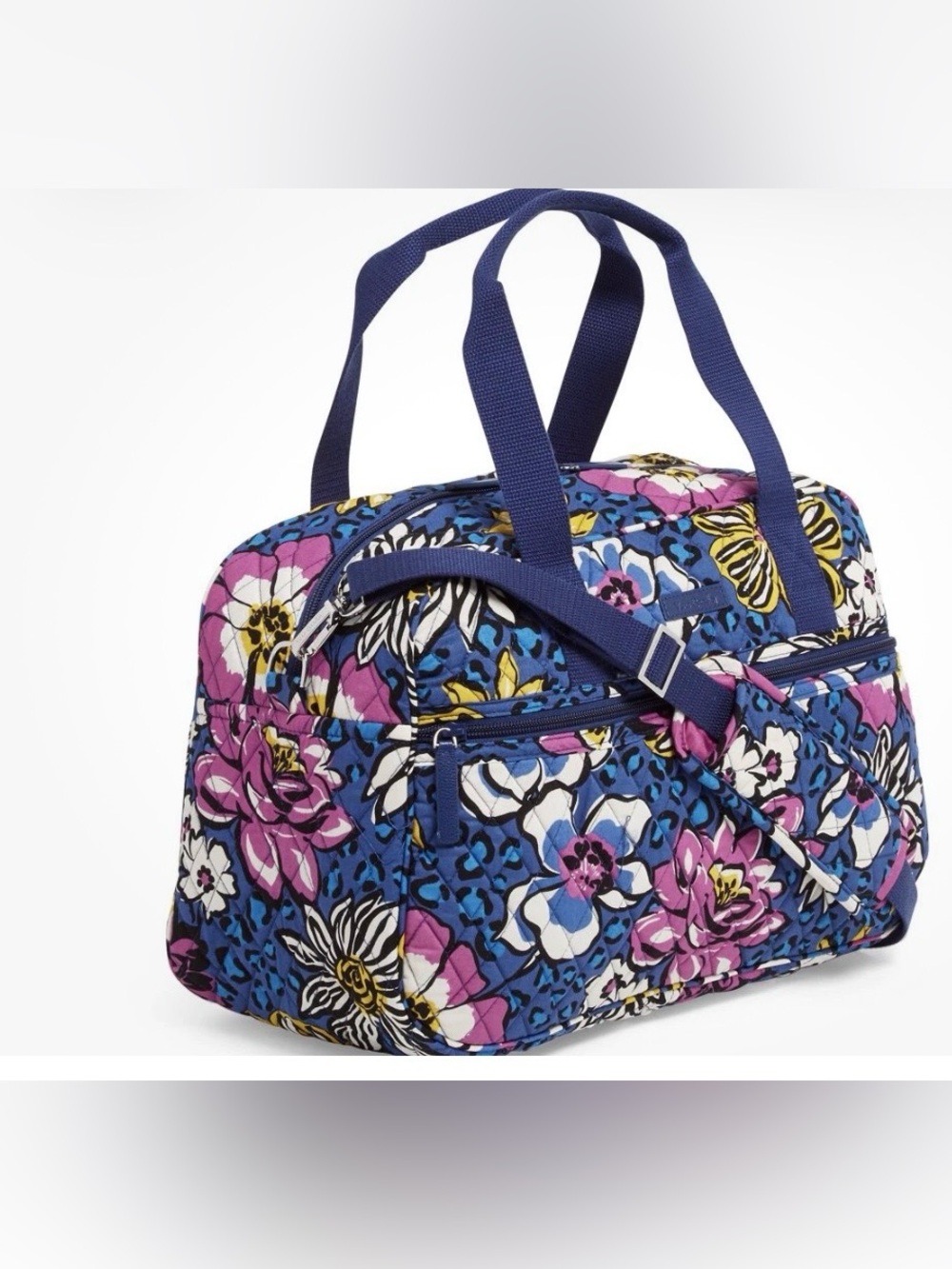 Vera Bradley Floral Quilted Weekender in Navy, Pink and White